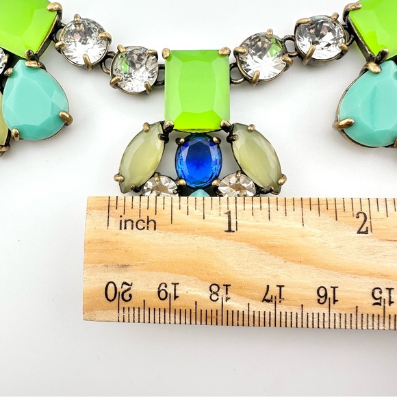 J Crew Necklace, Statement with Lime Green and Turquoise Rhinestones - Picture 8 of 9
